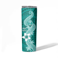 Hafa Adai Guam Skinny Tumbler Polynesian Floral Teal Pattern