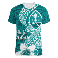 Hafa Adai Guam Women V Neck T Shirt Polynesian Floral Teal Pattern LT01 Female Teal - Polynesian Pride