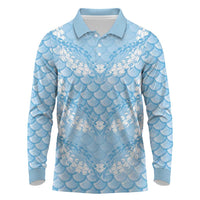 Baby Blue Mermaid Puakenikeni Maile Lei Long Sleeve Polo Shirt