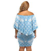 Baby Blue Mermaid Puakenikeni Maile Lei Off Shoulder Short Dress LT01 - Polynesian Pride