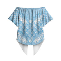 Baby Blue Mermaid Puakenikeni Maile Lei Off Shoulder Wrap Waist Top LT01 - Polynesian Pride