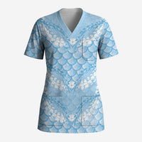 Baby Blue Mermaid Puakenikeni Maile Lei Scrub Top