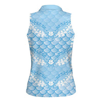 Baby Blue Mermaid Puakenikeni Maile Lei Women Sleeveless Polo Shirt LT01 - Polynesian Pride