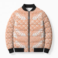 Apricot Mermaid Puakenikeni Maile Lei Bomber Puffer Jacket