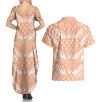 Apricot Mermaid Puakenikeni Maile Lei Couples Matching Summer Maxi Dress and Hawaiian Shirt LT01 - Polynesian Pride