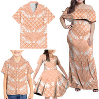 Apricot Mermaid Puakenikeni Maile Lei Family Matching Off Shoulder Maxi Dress and Hawaiian Shirt LT01 - Polynesian Pride