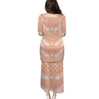 Apricot Mermaid Puakenikeni Maile Lei Family Matching Puletasi and Hawaiian Shirt LT01 - Polynesian Pride