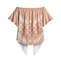 Apricot Mermaid Puakenikeni Maile Lei Off Shoulder Wrap Waist Top LT01 - Polynesian Pride