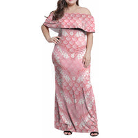 Soft Pink Mermaid Puakenikeni Maile Lei Family Matching Off Shoulder Maxi Dress and Hawaiian Shirt LT01 Mom's Dress Pink - Polynesian Pride