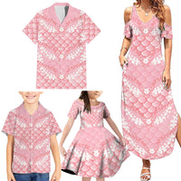 Soft Pink Mermaid Puakenikeni Maile Lei Family Matching Summer Maxi Dress and Hawaiian Shirt LT01 - Polynesian Pride