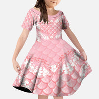 Soft Pink Mermaid Puakenikeni Maile Lei Kid Short Sleeve Dress