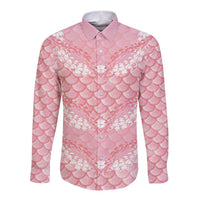 Soft Pink Mermaid Puakenikeni Maile Lei Long Sleeve Button Shirt