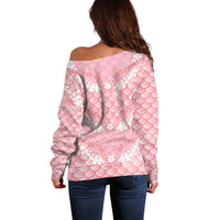 Soft Pink Mermaid Puakenikeni Maile Lei Off Shoulder Sweater