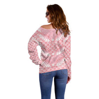 Soft Pink Mermaid Puakenikeni Maile Lei Off Shoulder Sweater