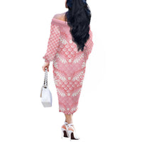 Soft Pink Mermaid Puakenikeni Maile Lei Off The Shoulder Long Sleeve Dress