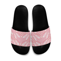 Soft Pink Mermaid Puakenikeni Maile Lei Slide Sandals