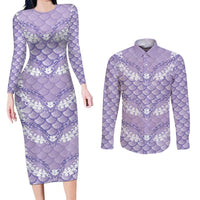 Lilac Mermaid Puakenikeni Maile Lei Couples Matching Long Sleeve Bodycon Dress and Long Sleeve Button Shirt LT01 Purple - Polynesian Pride