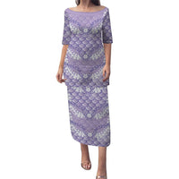 Lilac Mermaid Puakenikeni Maile Lei Family Matching Puletasi and Hawaiian Shirt LT01 Mom's Dress Purple - Polynesian Pride