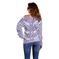 Lilac Mermaid Puakenikeni Maile Lei Off Shoulder Sweater