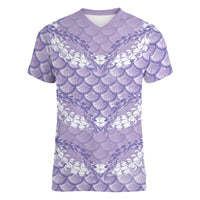 Lilac Mermaid Puakenikeni Maile Lei Women V-Neck T-Shirt