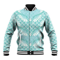Light Turquoise Mermaid Puakenikeni Maile Lei Baseball Jacket LT01 Unisex Turquoise - Polynesian Pride