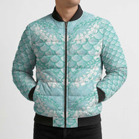 Light Turquoise Mermaid Puakenikeni Maile Lei Bomber Puffer Jacket LT01 - Polynesian Pride