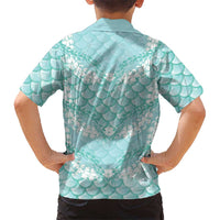 Light Turquoise Mermaid Puakenikeni Maile Lei Family Matching Off Shoulder Short Dress and Hawaiian Shirt LT01 - Polynesian Pride