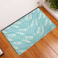 Light Turquoise Mermaid Puakenikeni Maile Lei Rubber Doormat