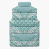 Light Turquoise Mermaid Puakenikeni Maile Lei Sleeveless Puffer Jacket