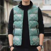 Light Turquoise Mermaid Puakenikeni Maile Lei Sleeveless Puffer Jacket
