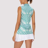 Light Turquoise Mermaid Puakenikeni Maile Lei Women Sleeveless Polo Shirt