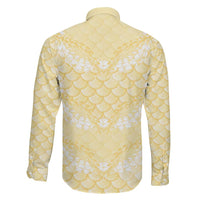 Pastel Yellow Mermaid Puakenikeni Maile Lei Family Matching Off Shoulder Maxi Dress and Hawaiian Shirt LT01 - Polynesian Pride