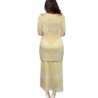 Pastel Yellow Mermaid Puakenikeni Maile Lei Family Matching Puletasi and Hawaiian Shirt LT01 - Polynesian Pride