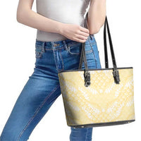 Pastel Yellow Mermaid Puakenikeni Maile Lei Leather Tote Bag