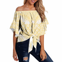 Pastel Yellow Mermaid Puakenikeni Maile Lei Off Shoulder Wrap Waist Top LT01 - Polynesian Pride