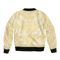 Pastel Yellow Mermaid Puakenikeni Maile Lei Sleeve Zip Bomber Jacket LT01 - Polynesian Pride