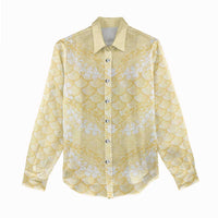Pastel Yellow Mermaid Puakenikeni Maile Lei Women Casual Shirt