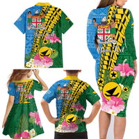Personalised Malampa Fiji Day Family Matching Long Sleeve Bodycon Dress and Hawaiian Shirt Tropical Tapa Pattern LT01 - Polynesian Pride