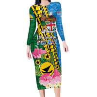 Personalised Malampa Fiji Day Family Matching Long Sleeve Bodycon Dress and Hawaiian Shirt Tropical Tapa Pattern LT01 Mom's Dress Art - Polynesian Pride