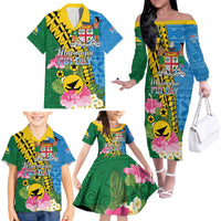 Personalised Malampa Fiji Day Family Matching Off The Shoulder Long Sleeve Dress and Hawaiian Shirt Tropical Tapa Pattern