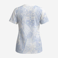 Samoa White Sunday Scrub Top Plumeria Floral - Polynesian Pride