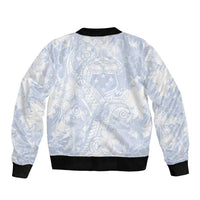 Samoa White Sunday Sleeve Zip Bomber Jacket Plumeria Floral