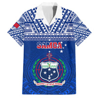 Custom Samoa Rugby Family Matching Puletasi Dress and Hawaiian Shirt Manu Samoa Polynesian Tatoo Pattern LT01 Dad's Shirt - Short Sleeve Blue - Polynesian Pride