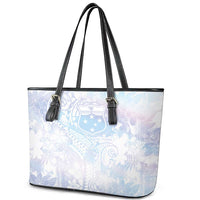 Samoa White Sunday Leather Tote Bag Sweet Pastel Plumeria Floral