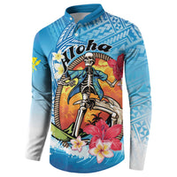 Personalized Aloha Hawaii Skeleton Surfing Button Sweatshirt Tribal Shark Plumeria