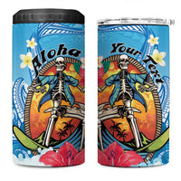 Personalized Aloha Hawaii Skeleton Surfing 4 in 1 Can Cooler Tumbler Tribal Shark Plumeria