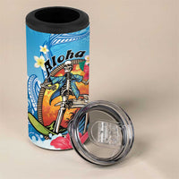 Personalized Aloha Hawaii Skeleton Surfing 4 in 1 Can Cooler Tumbler Tribal Shark Plumeria