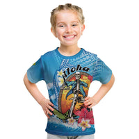 Personalized Aloha Hawaii Skeleton Surfing Kid T Shirt Tribal Shark Plumeria
