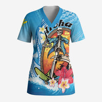 Personalized Aloha Hawaii Skeleton Surfing Scrub Top Tribal Shark Plumeria - Polynesian Pride