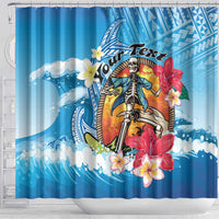 Personalized Aloha Hawaii Skeleton Surfing Shower Curtain Tribal Shark Plumeria